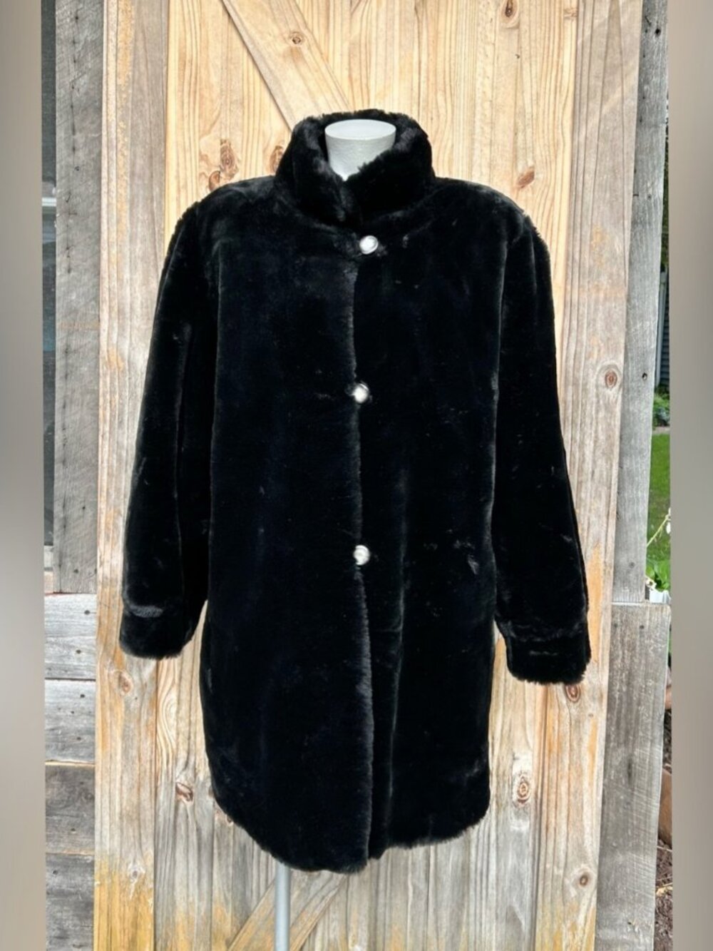 Vintage Timothy Daniels Black Reversible Mid Length Faux Fur Coat~L~